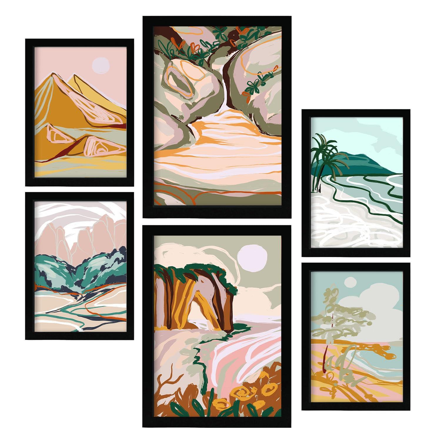 POSTER Set Mit 6 Komplexe Natur 2 A3 & A4 Schwarzer Rahmen - Schwarz, Papier (29/3cm) - Nacnic