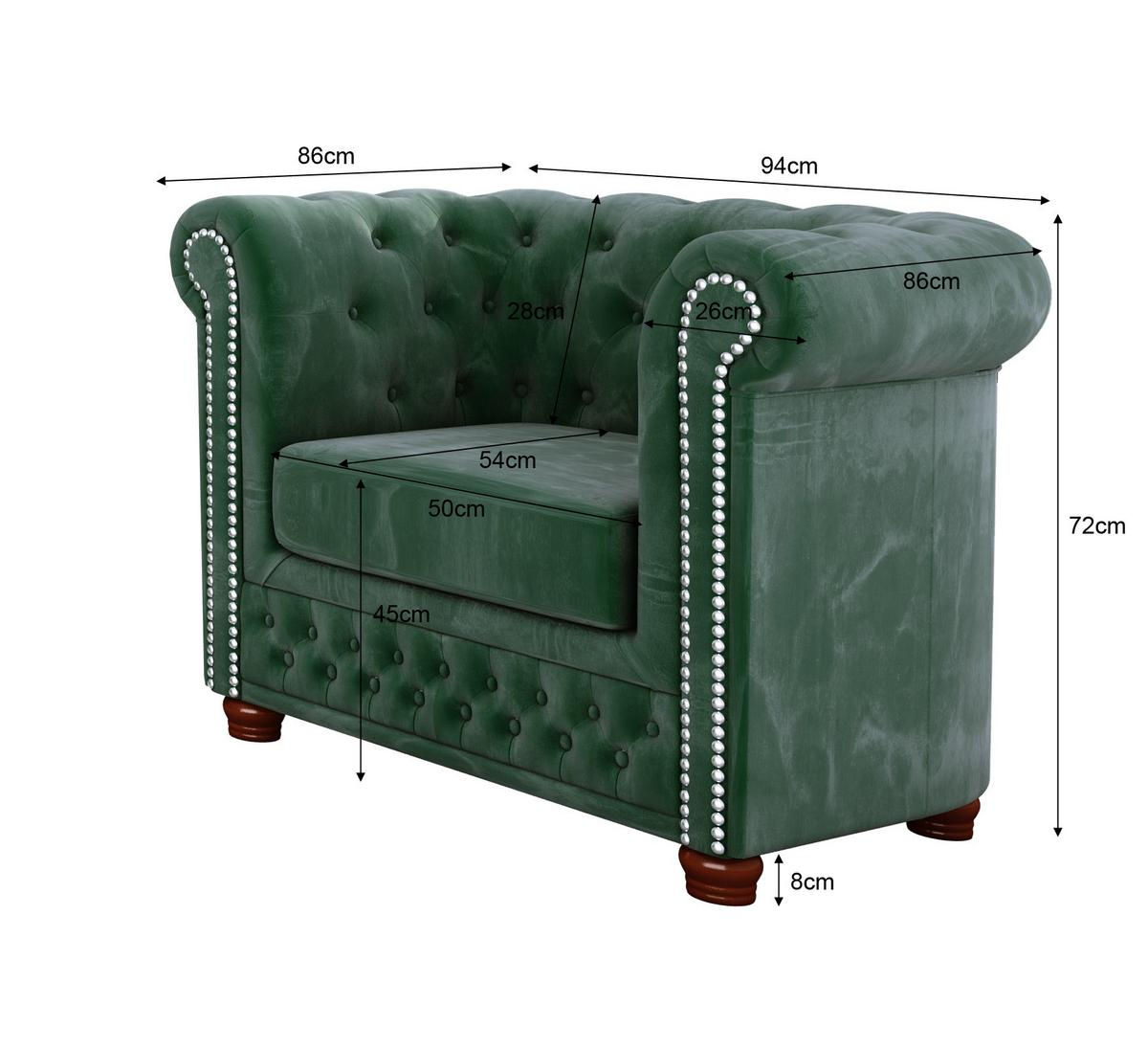 CHESTERFIELD-SESSEL Lauren Flasche grün Samt - Smaragdgrün/Braun, Holz/Textil (94/72/86cm) - S-Style Möbel