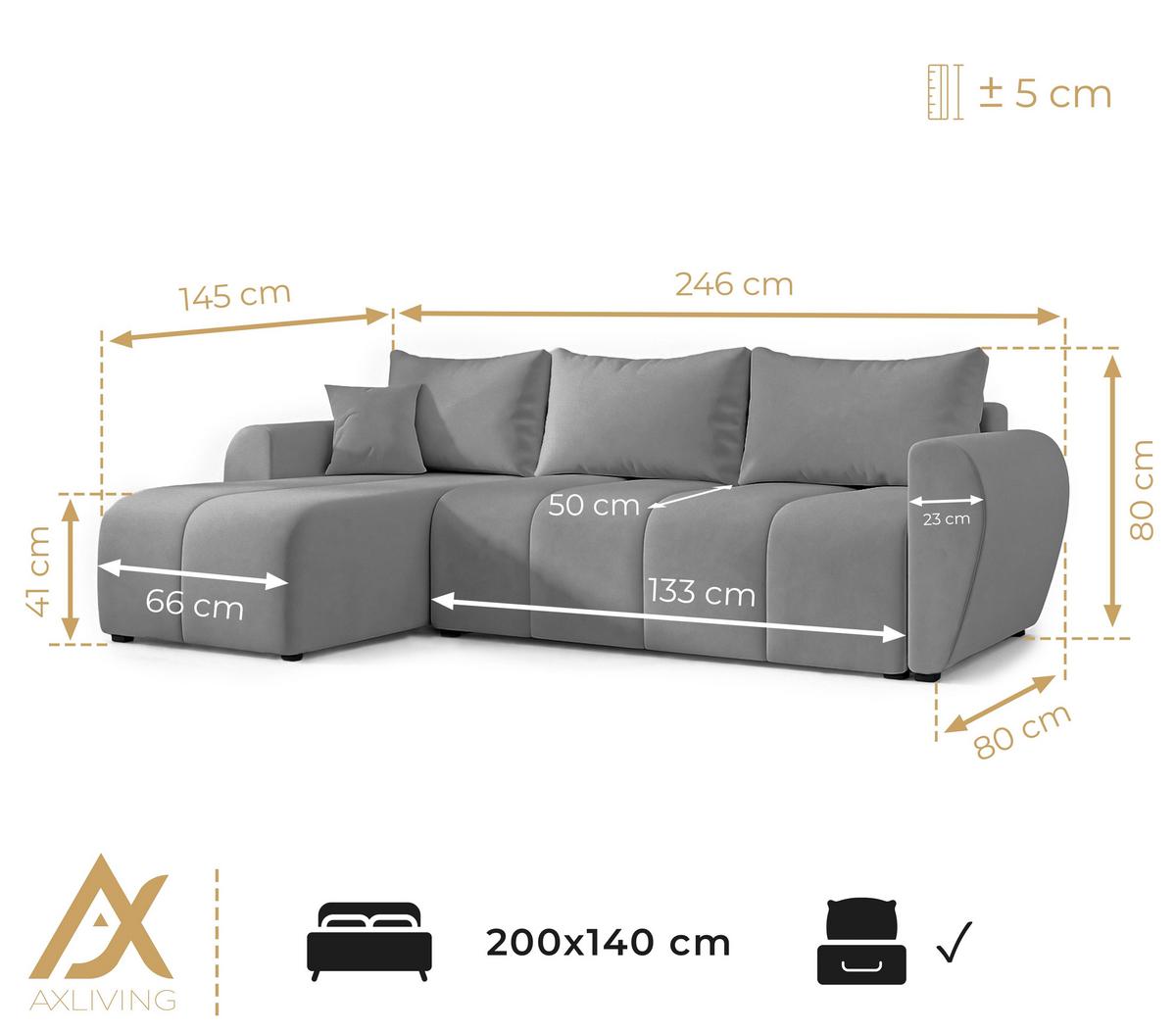 ECKSOFA L Form Malatya Hellbraun 246/145/80 cm stilvolle mit Schlaffunktion L - Hellbraun/Schwarz, Kunststoff/Textil (145/246cm) - AX Living