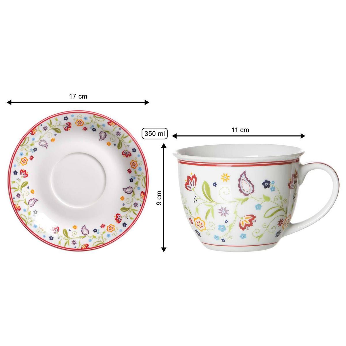 MILCHKAFFEE TASSE MIT UNTERTASSE Shanti bunt 350 ml - Multicolor, Keramik (17/11/17cm) - Ritzenhoff Breker