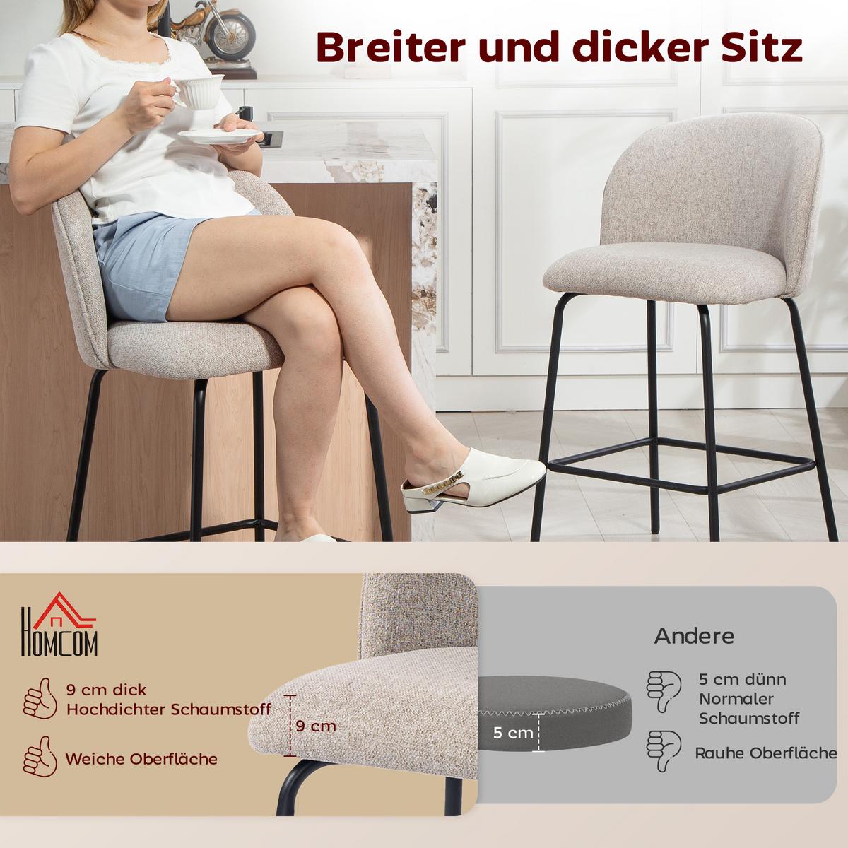 BARHOCKER 2er Set Polyester Stahl Hellgrau - Hellgrau/Schwarz, Textil/Metall (50/93/55cm) - HOMCOM