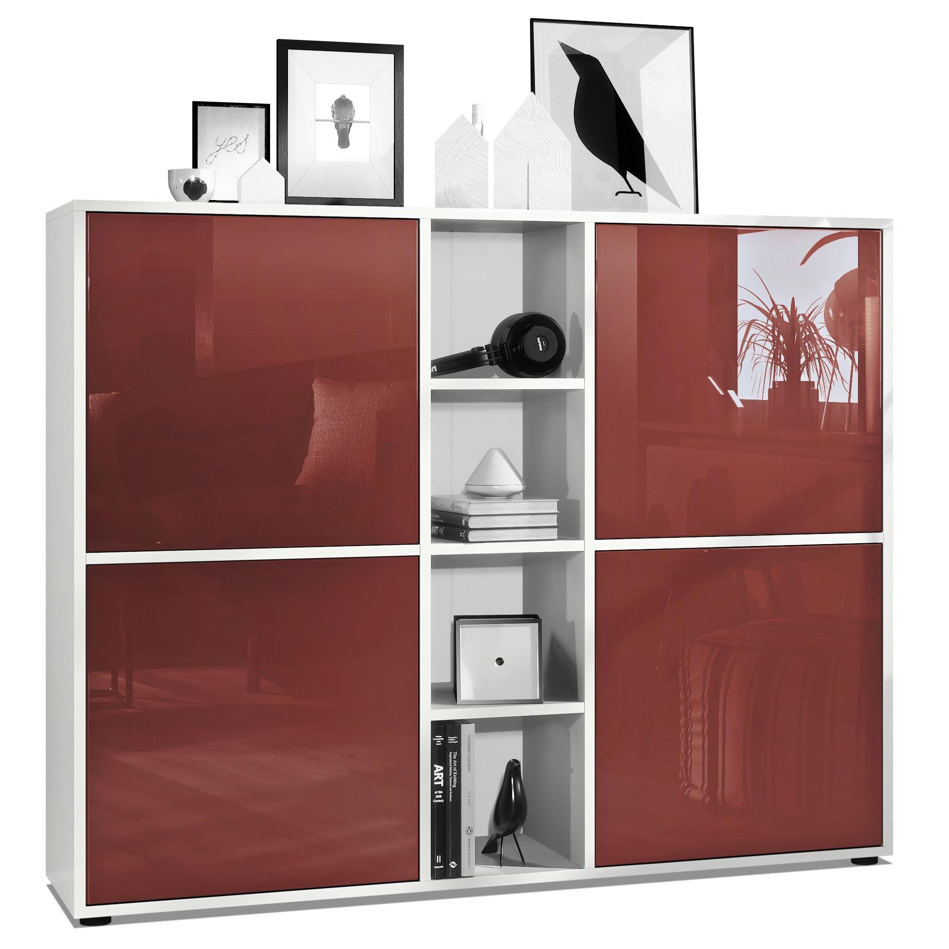 HIGHBOARD Cuba Türen in Bordeaux Hochglanz - Bordeaux, Holzwerkstoff (130.5/105.5/35.5cm) - Vladon