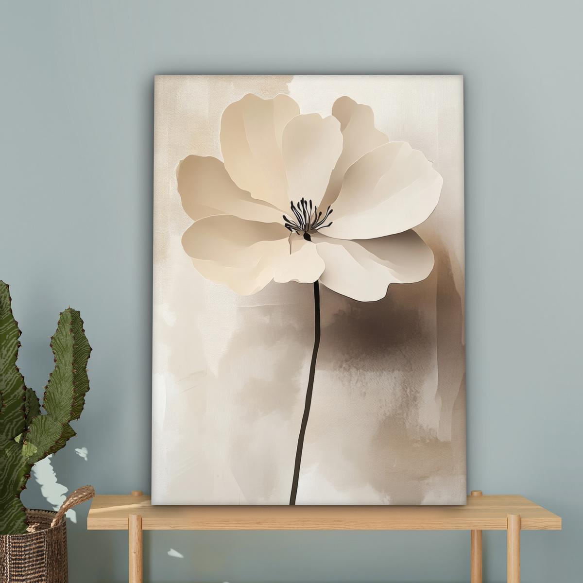 LEINWANDBILD Blume - Beige - Farbe - Schatten Wandbild Wohnzimmer 60x80 cm - Creme, Textil (60/80cm) - MuchoWow