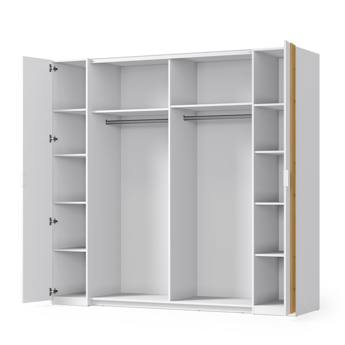 DREHTÜRENSCHRANK TOREN 218/207,5/62cm 4-türig mit Spiegel Weiß - Weiß, Holzwerkstoff (218/207.5/62cm) - MASSENO