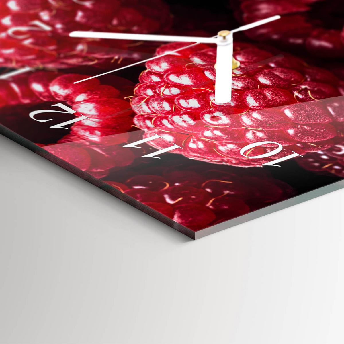 WANDUHR aus Glas 60x30 cm - Himbeeren - Rot, Glas (60/30/0.4cm) - TULUP