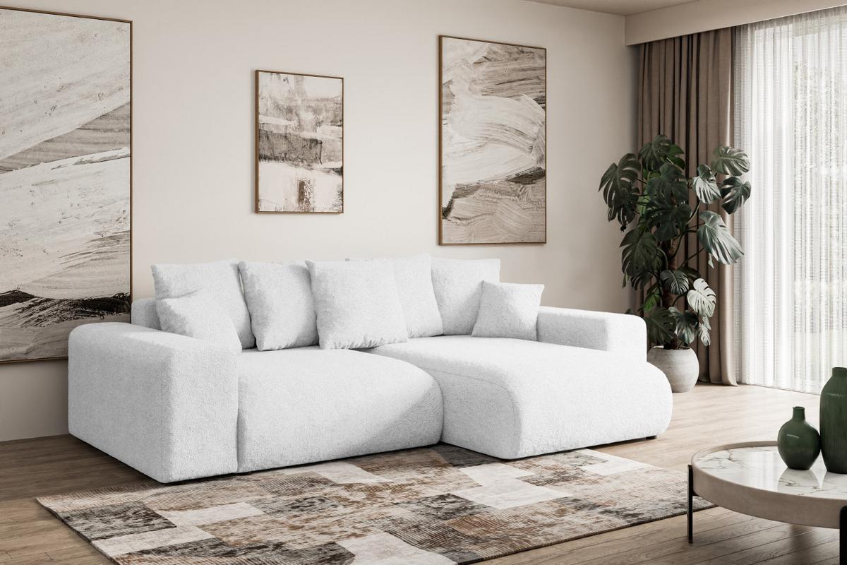 ECKSOFA Ottomane rechts ESKAR-L 266x176x72 Weiß Bouclé - Schwarz/Weiß, Holzwerkstoff/Kunststoff (176/266cm) - ALTDECOR