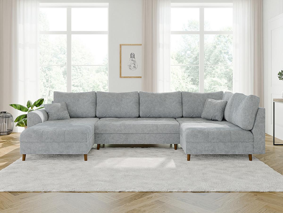 WOHNLANDSCHAFT inkl. Hocker Sigurd Hellgrau Chenille - Hellgrau/Braun, Holz/Textil (310/81/161cm) - S-Style