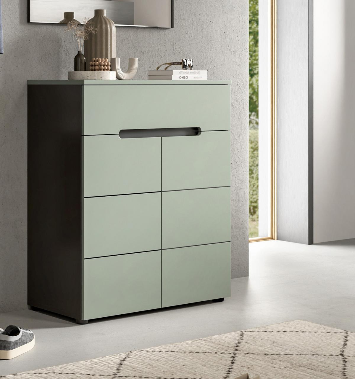 SCHUHKOMMODE Salbei Grün und Grau 80 x 94 cm, Flurkommode mit Soft-Close - Salbeigrün/Schwarz, Holzwerkstoff/Kunststoff (80/94/37cm) - Inn.Furn