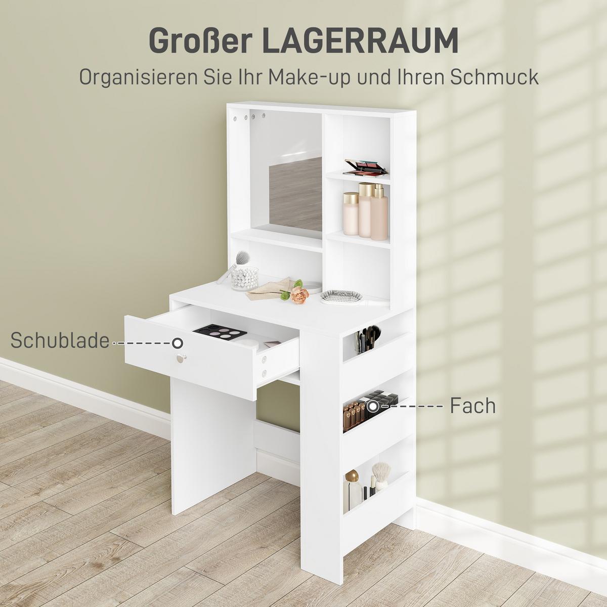 SCHMINKTISCH Kosmetiktisch mit Spiegel, Weiß - Weiß, Holzwerkstoff (40/137/70cm) - HOMCOM