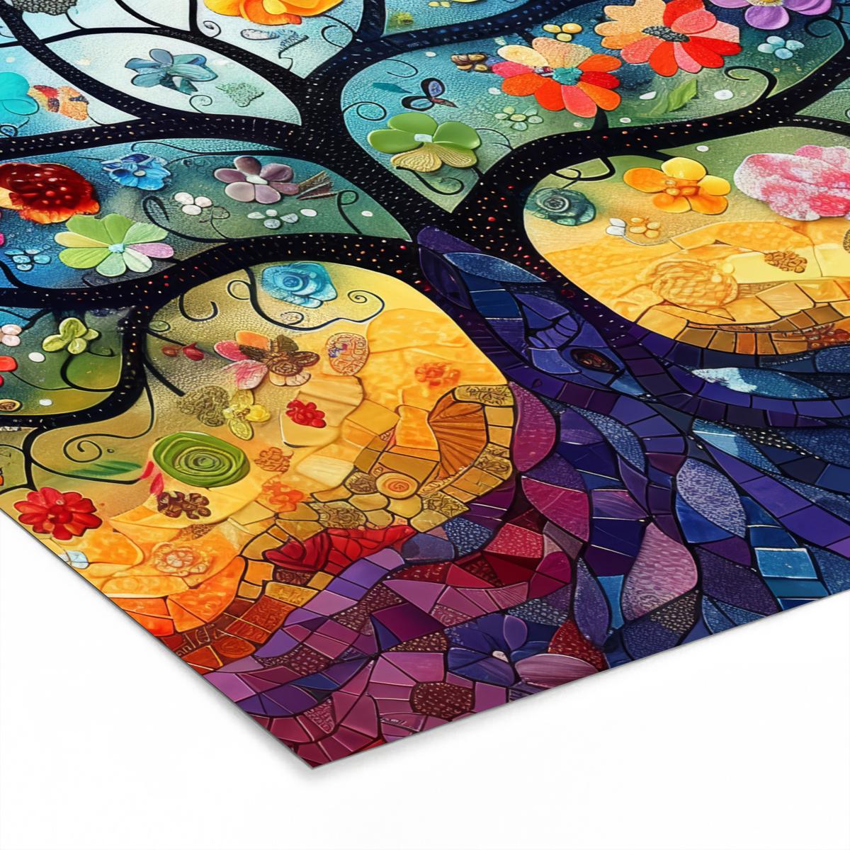 POSTER MIT RAHMENGERAHMTES BILD Kunst - Baum des Lebens - Blumen - Hippie 40x40 cm - Dunkelblau, Papier (40/40cm) - MuchoWow
