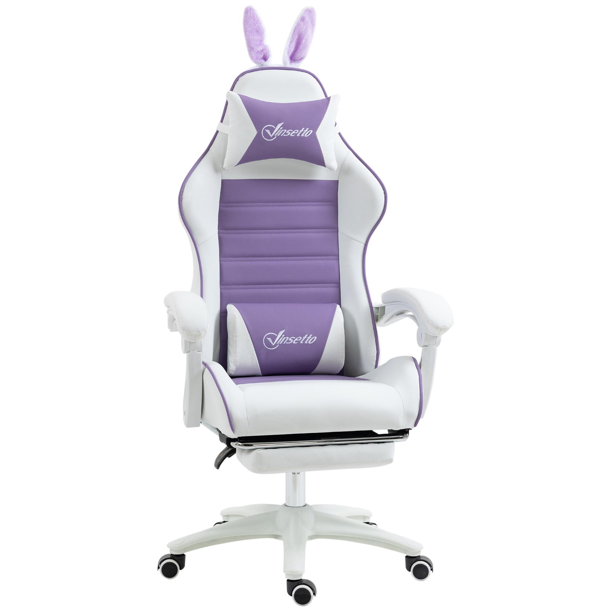 GAMING Stuhl Ergonomischer Gamer Stuhl mit Lendenwirbelstütze, Fußstütze - Violett, Leder (63/142/65cm) - Vinsetto