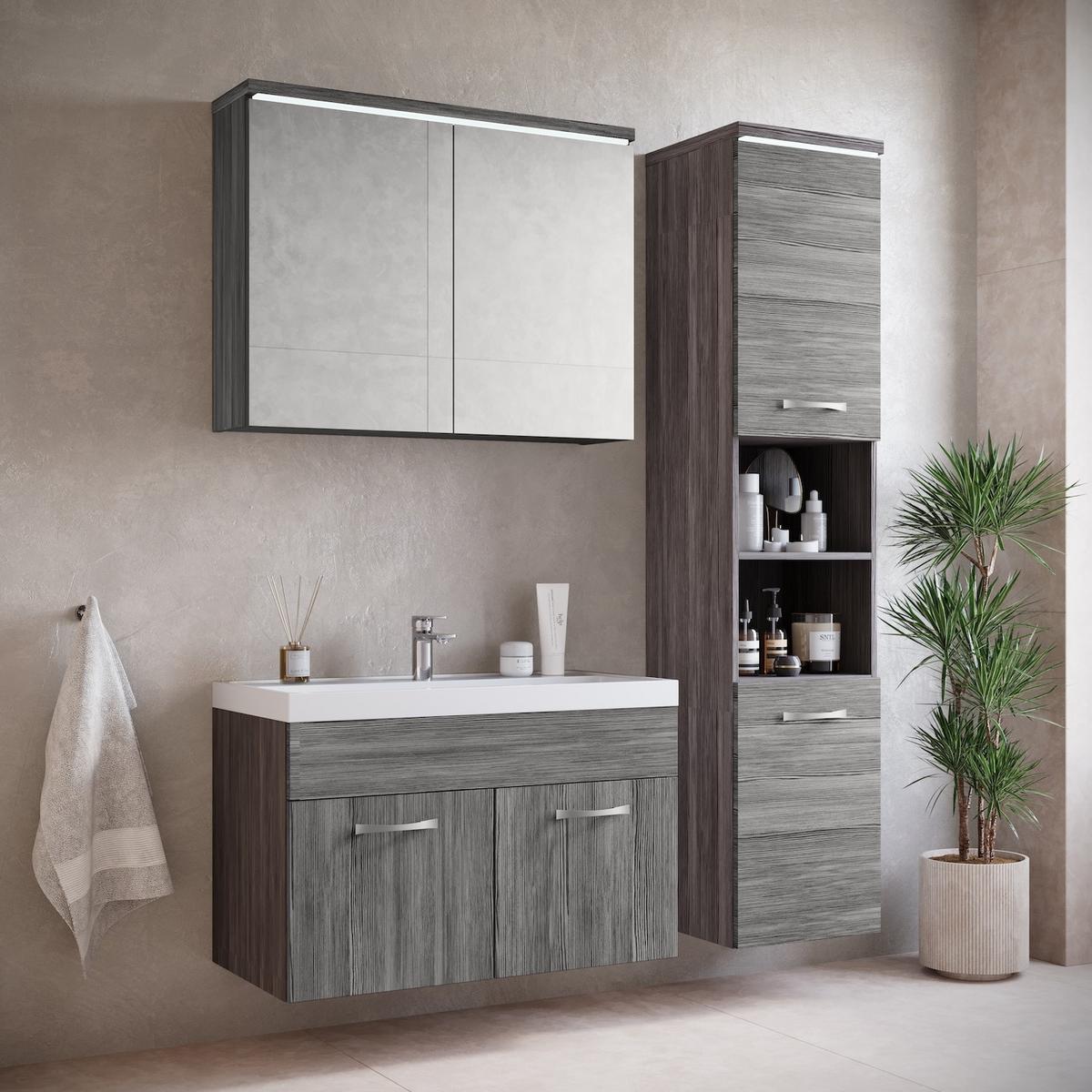 BADMÖBEL-SET Paso 3 Teile Grau Eiche - 80 x 35 x 55 cm - Eichefarben/Grau, Holz (80/55/40cm) - Badplaats