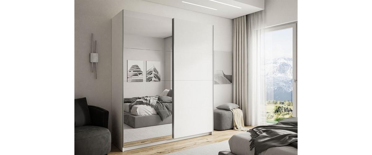 SCHIEBESCHRANK CAMILA II 180 cm mit Spiegel Weiß rustica - Weiß, Holzwerkstoff (180/218.6/63cm) - Lookway