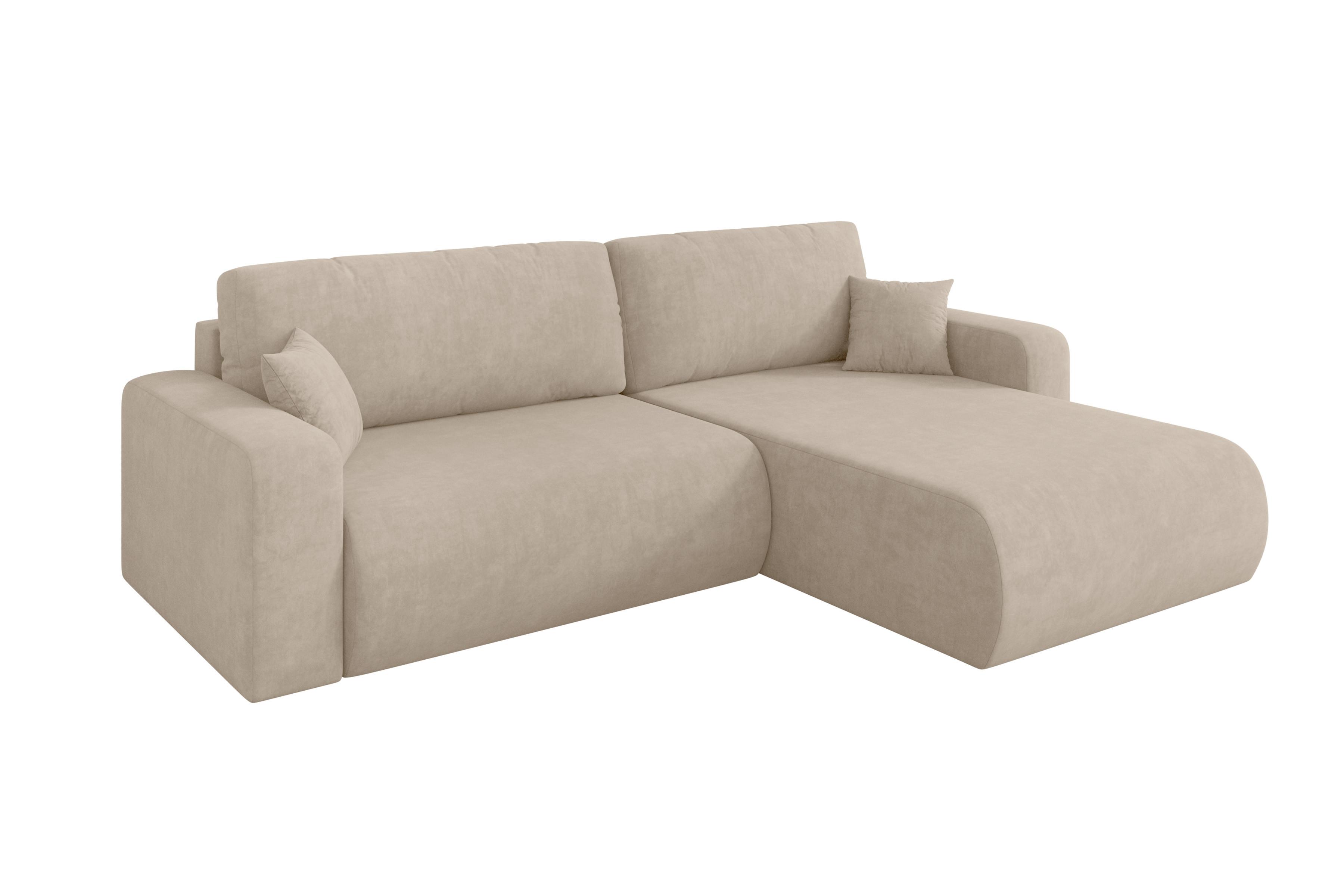 ECKSOFA mit Schlaffunktion Ottomane Rechts BERY-L 276x193x88 Beige Velours - Schwarz/Sahara, Holzwerkstoff/Kunststoff (276/193cm) - ALTDECOR