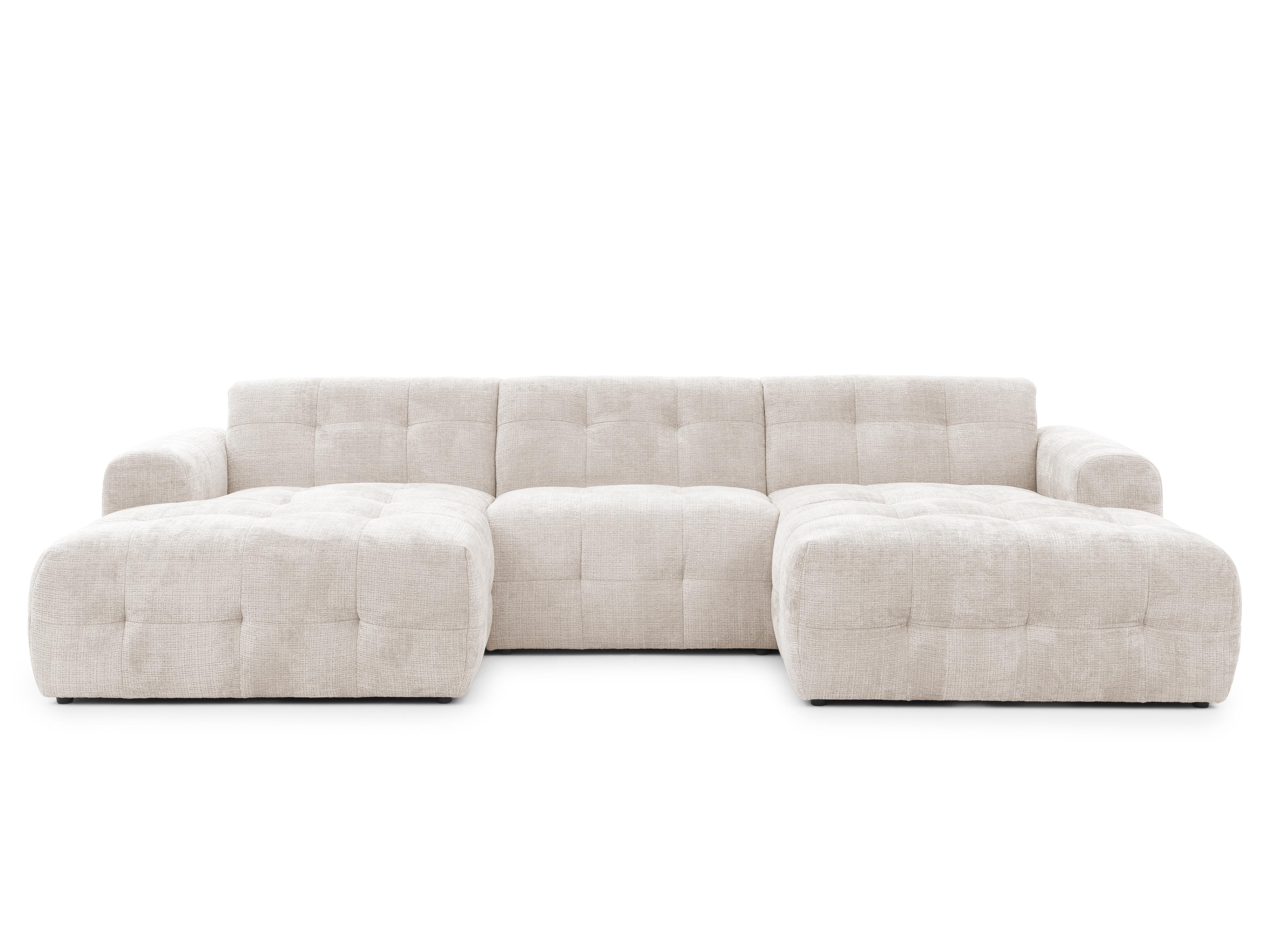 WOHNLANDSCHAFT in U-Form mit raffinierten Steppungen, 6-Sitzer, Wellenunterfederung, B323/T161/H79 cm, Chenille-Bezug in Beige / 21047 - Beige/Schwarz, Kunststoff/Textil (323/79/161cm) - luma-home