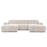 WOHNLANDSCHAFT in U-Form mit raffinierten Steppungen, 6-Sitzer, Wellenunterfederung, B323/T161/H79 cm, Chenille-Bezug in Beige / 21047 - Beige/Schwarz, Kunststoff/Textil (323/79/161cm) - luma-home