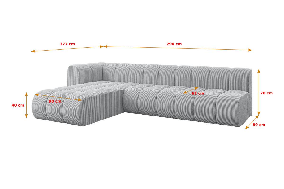 ECKSOFA modulares Sofa Darnel-L2 - 296x177x70 cm Grau - Grau, Holzwerkstoff/Textil (296/177cm) - ALTDECOR