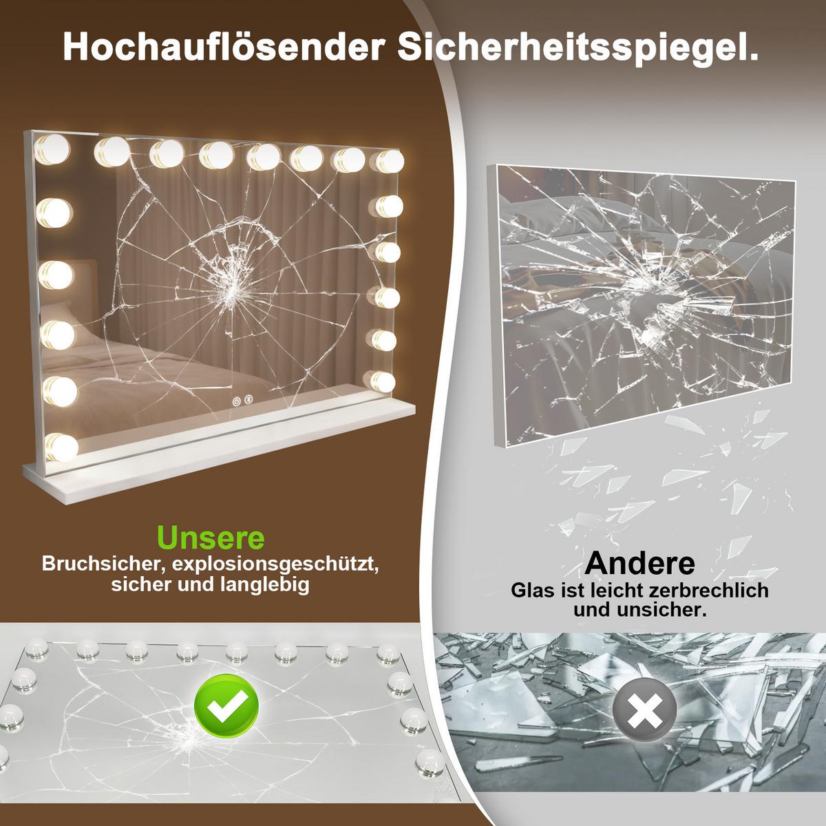 SCHMINKSPIEGEL Yveth 80/14/60 cm - Weiß, Glas/Metall (14/60/80cm) - ZMH