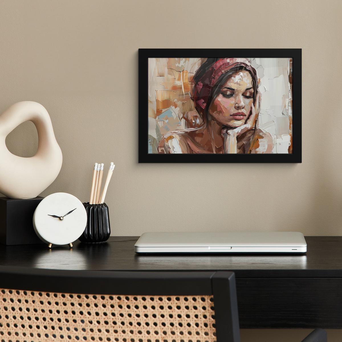 POSTER MIT RAHMENGERAHMTES BILD Frau - Lackierung - Porträt - Modern 30x20 cm - Altrosa, Papier (30/20cm) - MuchoWow