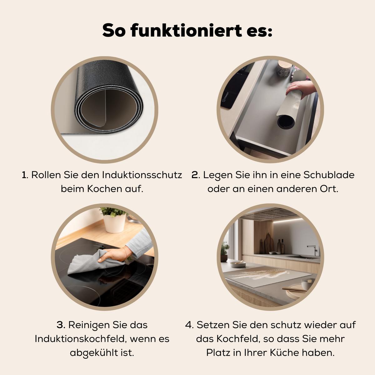 HERDABDECKPLATTE Pampasgras - Federn - Pastell - Weiß Induktionsmatte 78x78 cm - Creme, Kunststoff (78/78/0.2cm) - MuchoWow