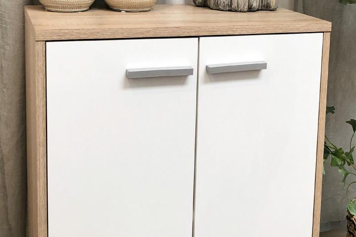 Kommode Perlweiß Sonoma Eiche 1 Einlegeboden 2 Drehtüren