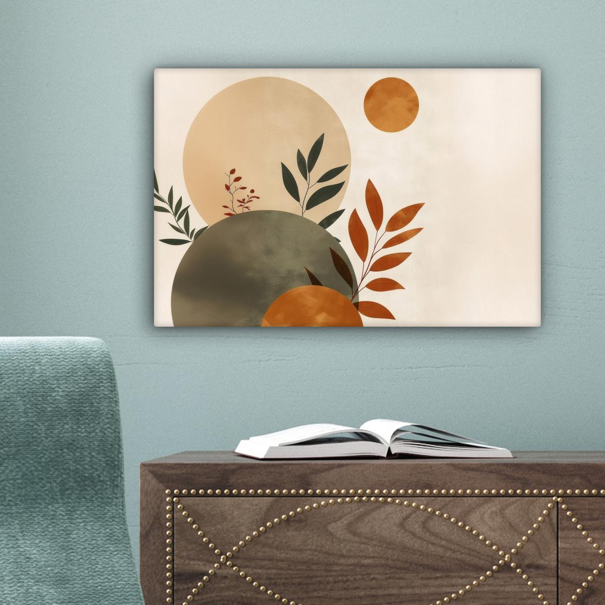 LEINWANDBILD Formen - Rund - Blätter - Beige Deko Schlafzimmer 30x20 cm - Rostfarben, Textil (30/20cm) - MuchoWow