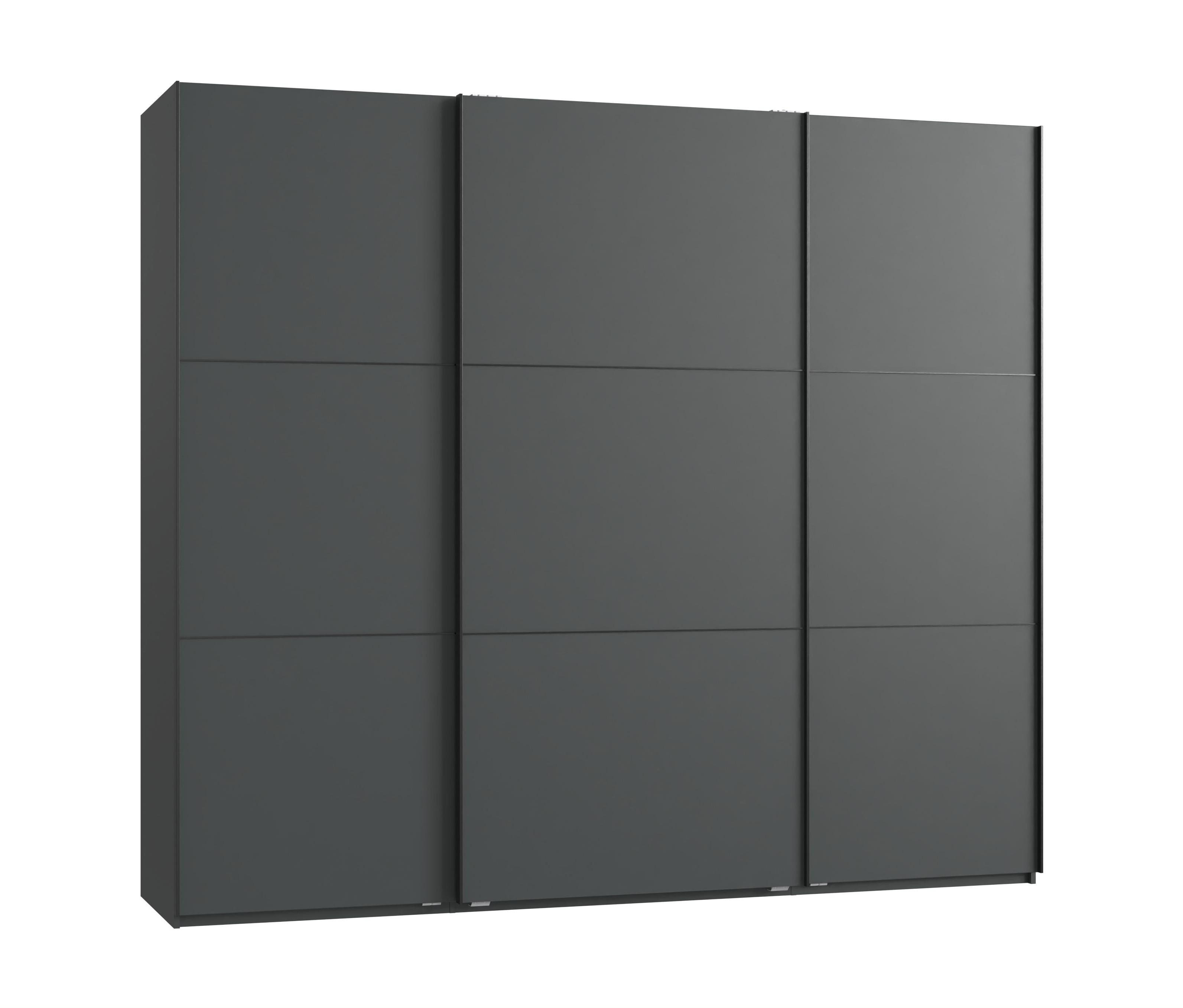 SCHWEBETÜRENSCHRANK 3-türig B250/H216/T65 cm in Anthrazit, Kleiderschrank inkl. Vollausstattung/ 22012 - Anthrazit/Rot, Holzwerkstoff/Metall (250/216/65cm) - luma-home