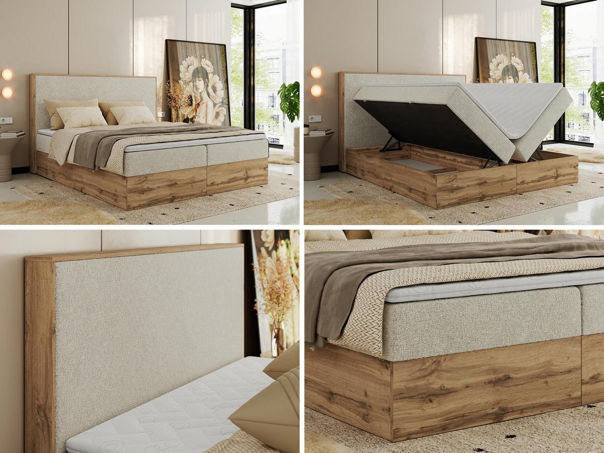 BOXBETT WOOD CLASSIC 160/200 - Creme Strukture - H4 - Creme, Textil (160/200cm) - MKS