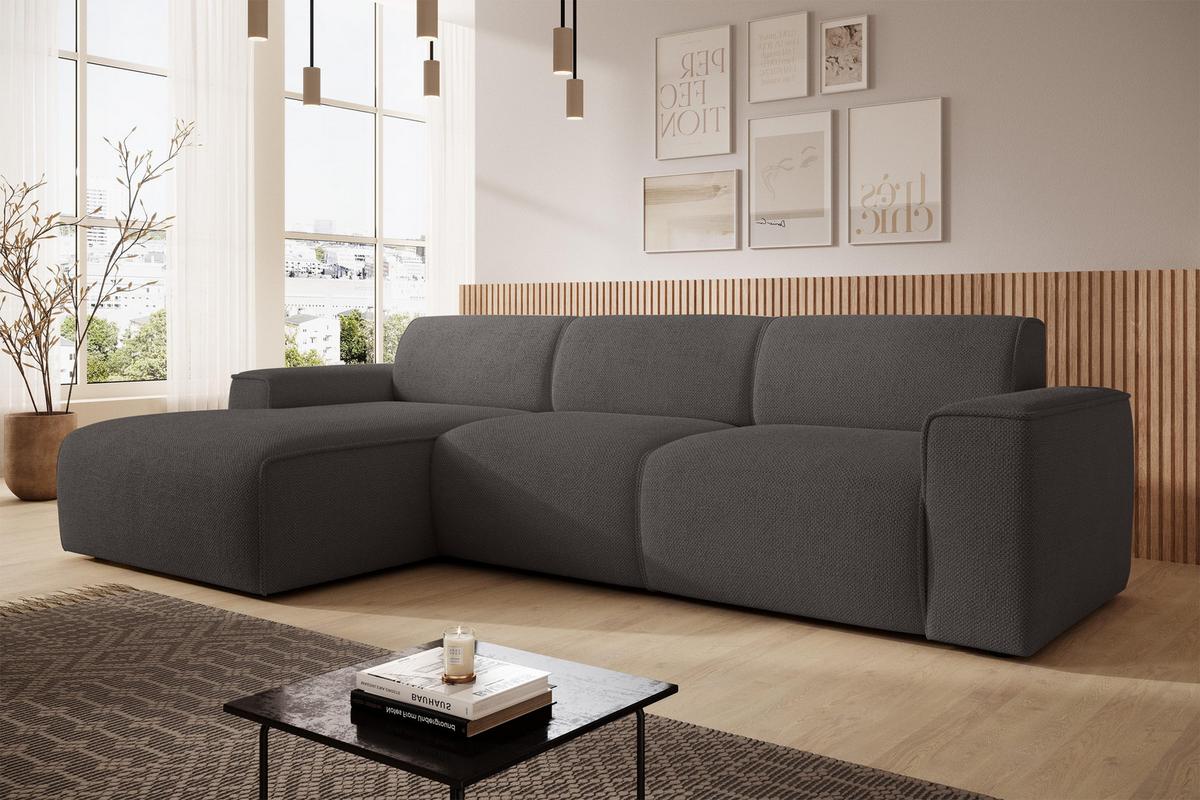 ECKSOFA L Form Didim mini Grau 310/165/78 cm – stilvolle kleine Eckcouch L - Schwarz/Grau, Kunststoff/Textil (165/310cm) - AX Living