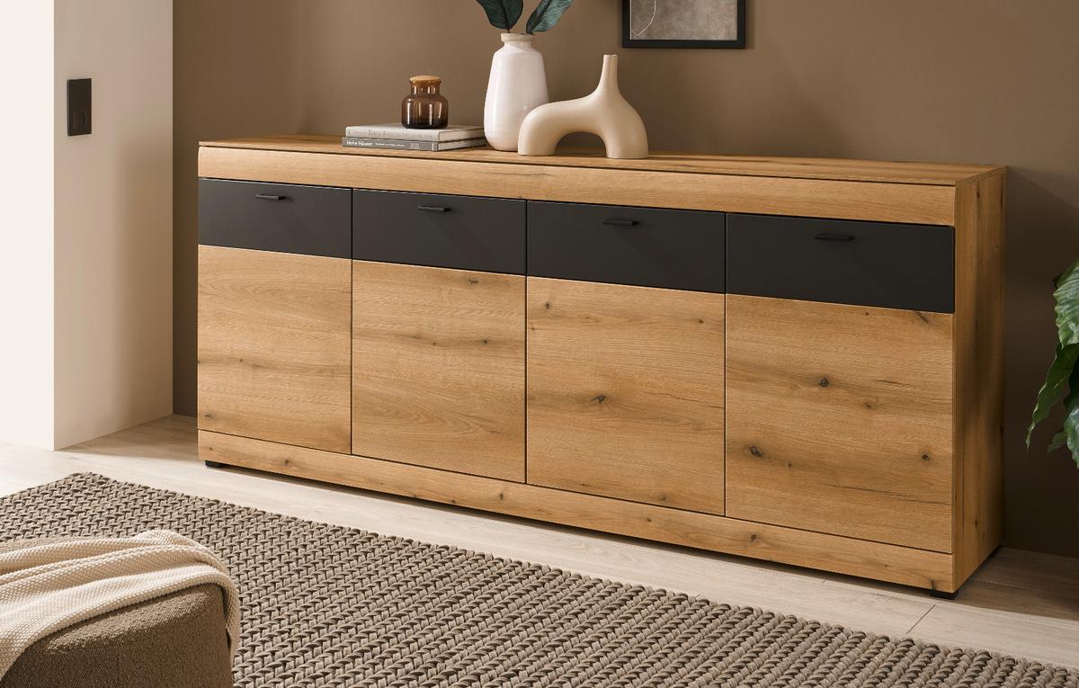 SIDEBOARD in Eiche, grau 200 cm, große kommode mit Soft-Close - Kaschmir/Eichefarben, Holzwerkstoff/Kunststoff (200/87/42cm) - Furn.Design