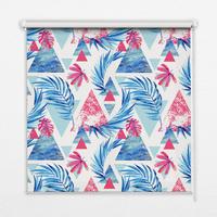 INNENROLLO - Fensterrollo - Rollo - 130x140 cm - Blaue Blätter und Dreiecke - Blau, Kunststoff (130/140/0.5cm) - TULUP