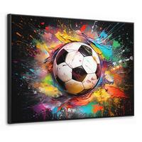 LEINWAND Bilder mit Rahmen - Fußball - Farbe - Farben - Schwarz - Weiß - 70x50 - Weiß, Textil (70/50cm) - MuchoWow