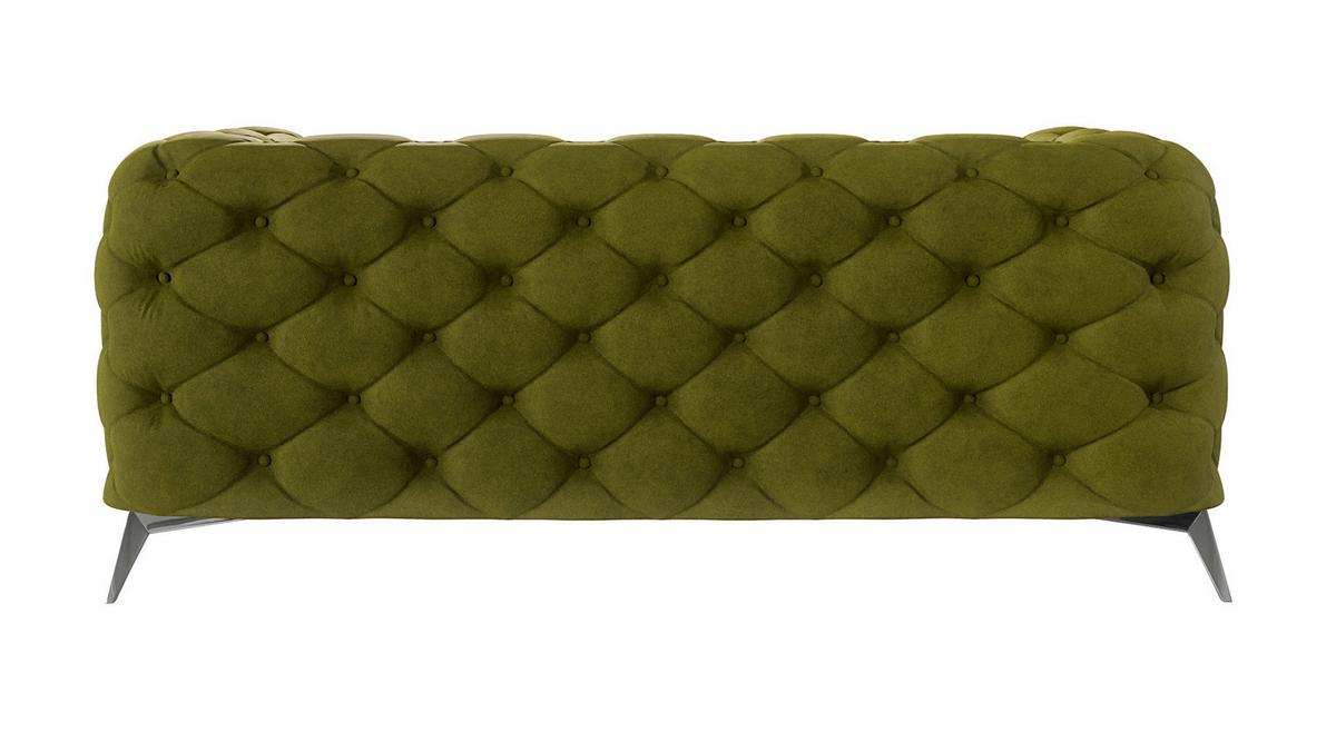 CHESTERFIELD-SOFA 2-Sitzer Laura Olive Samt - Silberfarben/Olivgrün, Holz/Textil (185/75/100cm) - S-Style