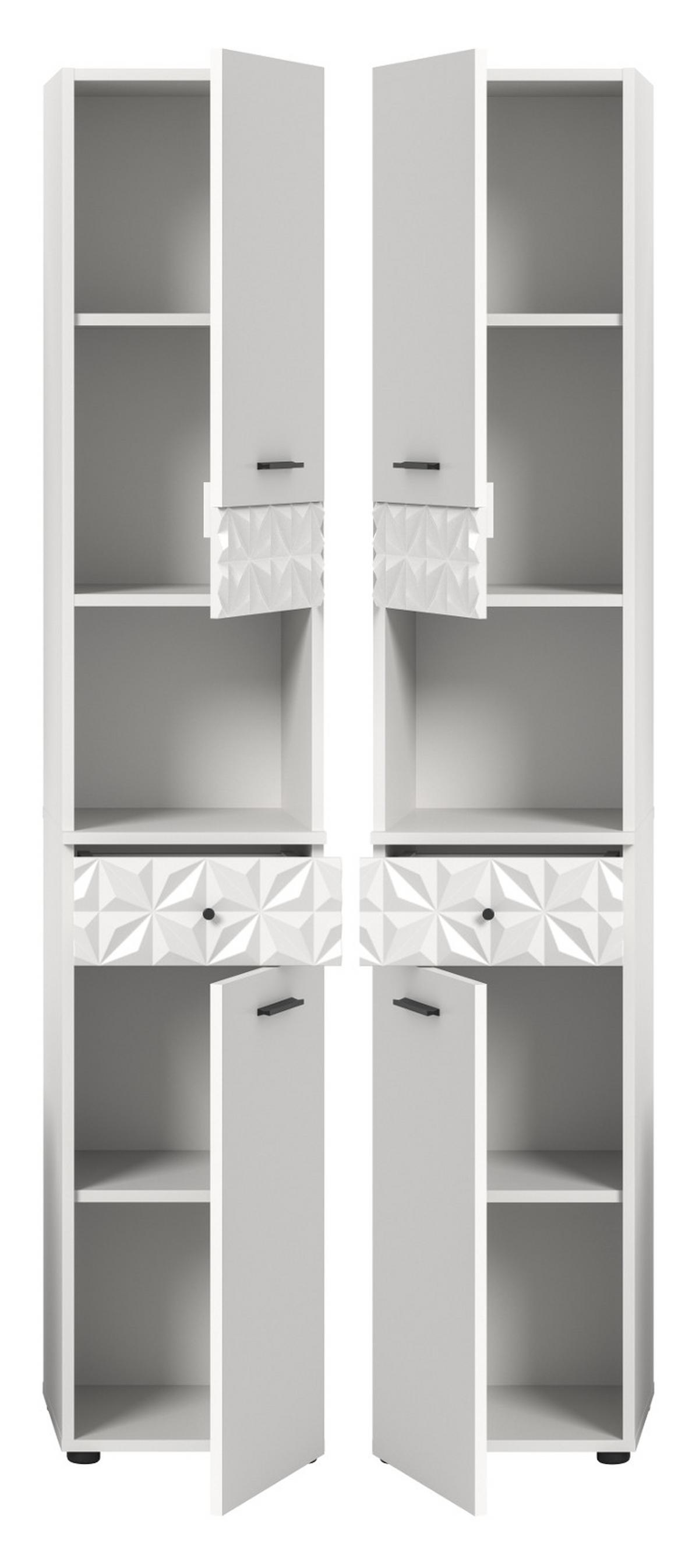 HOCHSCHRANK weiß Hochglanz 35 cm, Badschrank mit 3D-Struktur - Weiß Hochglanz/Schwarz, Holzwerkstoff/Kunststoff (35/187/34cm) - Inn.Furn