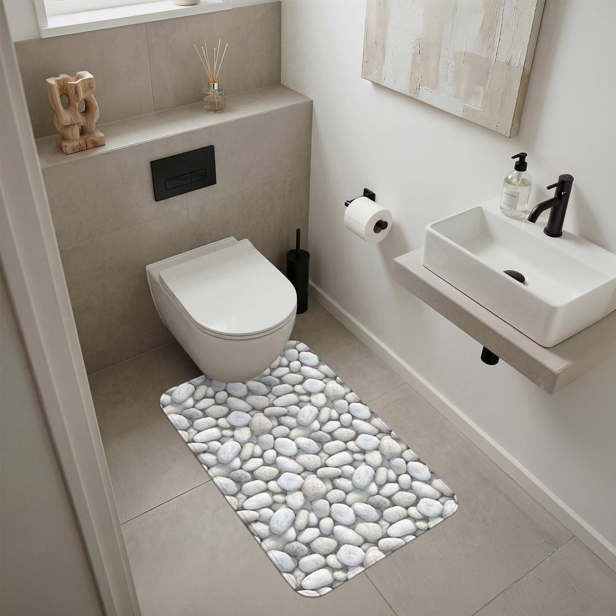 BADEMATTE Steine - Grau - Oval 60x90 cm - Hellgrau, Textil (60/90cm) - OnlyWow