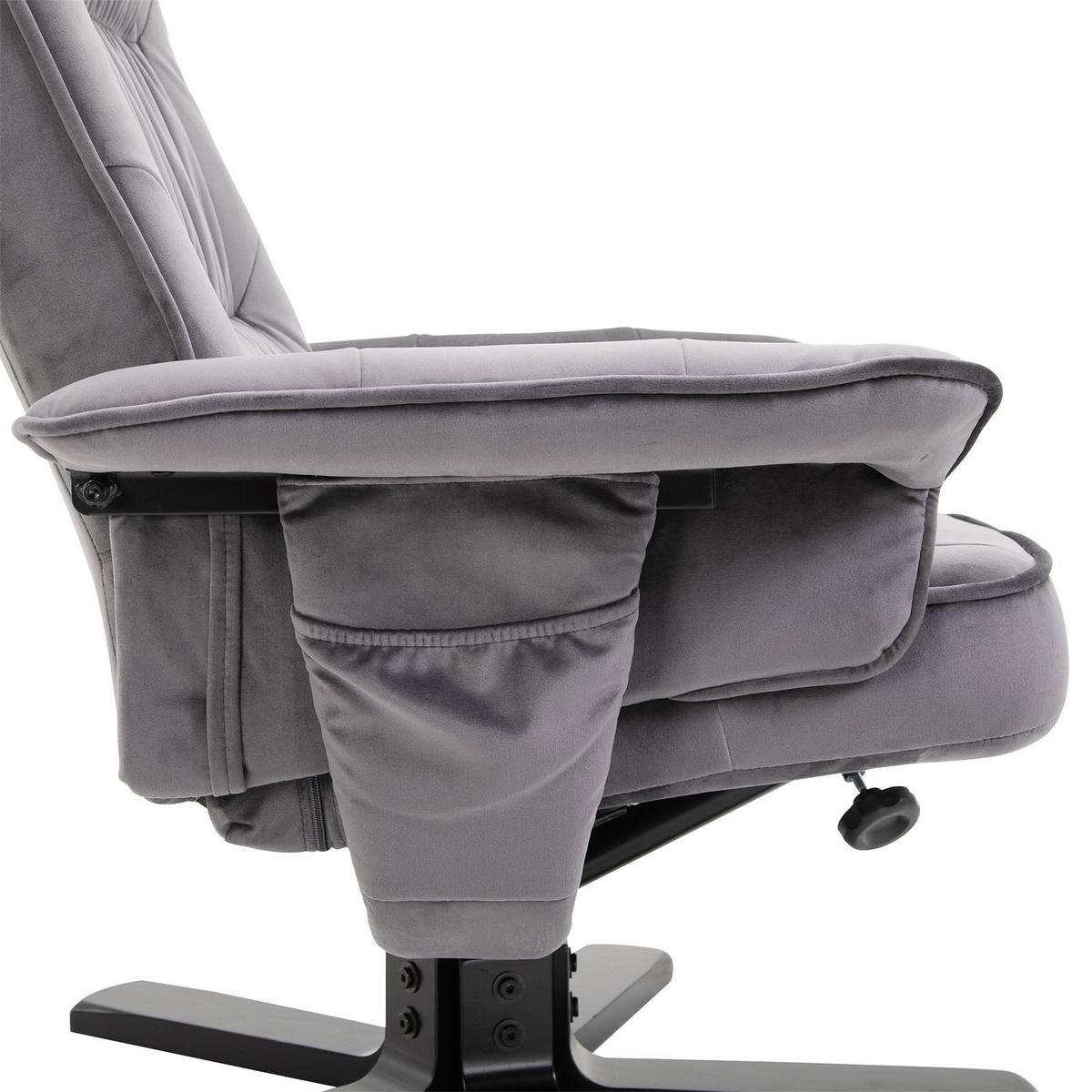 RELAXSESSEL SAMTSTOFF, SET MIT HOCKER CHARLES grau - Grau, Textil (76/87/61cm) - IDIMEX