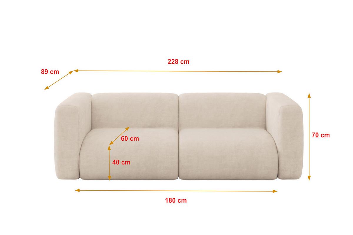 MODULARES Sofa 2-SITZER MIRA-S1 228x89x70 Beige cm Velours - Greige/Beige, Holzwerkstoff/Kunststoff (228/70/89cm) - ALTDECOR
