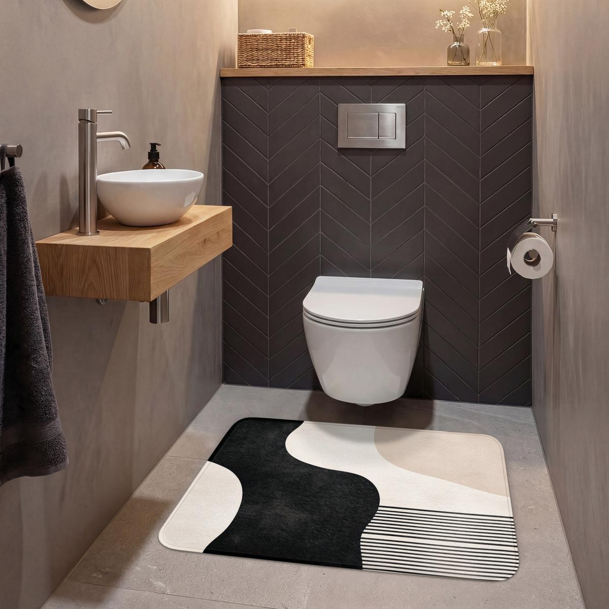 WC-VORLEGER Abstrakt - Japandi - Beige - Modern Toilettenteppich 90x60 cm - Beige, Textil (90/1cm) - OnlyWow