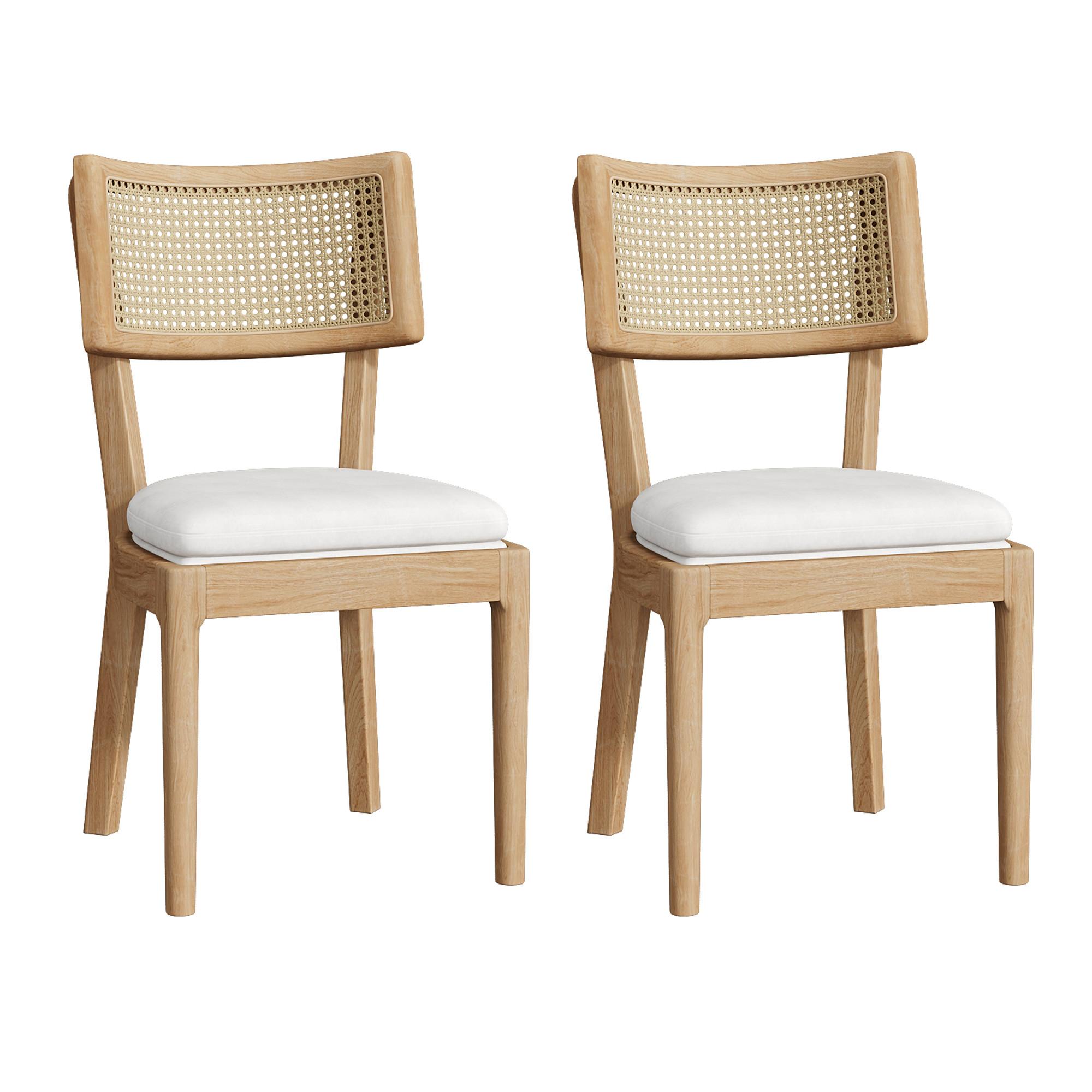 ESSZIMMERSTÜHLE 2er-Set aus Massivholz & Rattan Leinen-Polster in Naturfarben - Naturfarben, Holzwerkstoff (50/88/58cm) - Urban Meuble