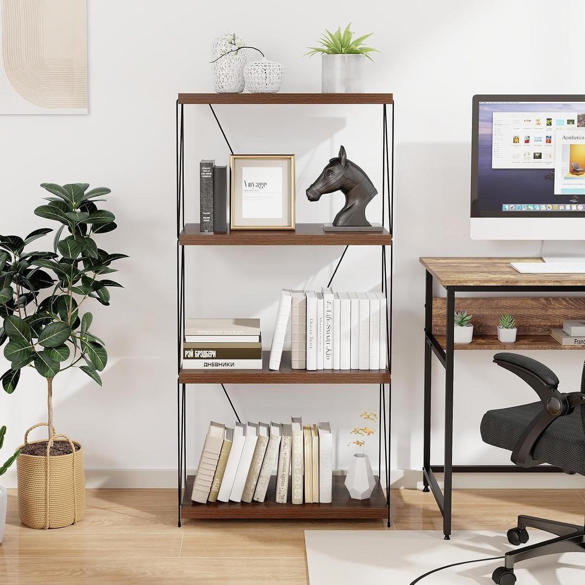 REGAL Vertikales Walnuss - Walnussfarben, Metall (61/104.5/29.5cm) - COSTWAY