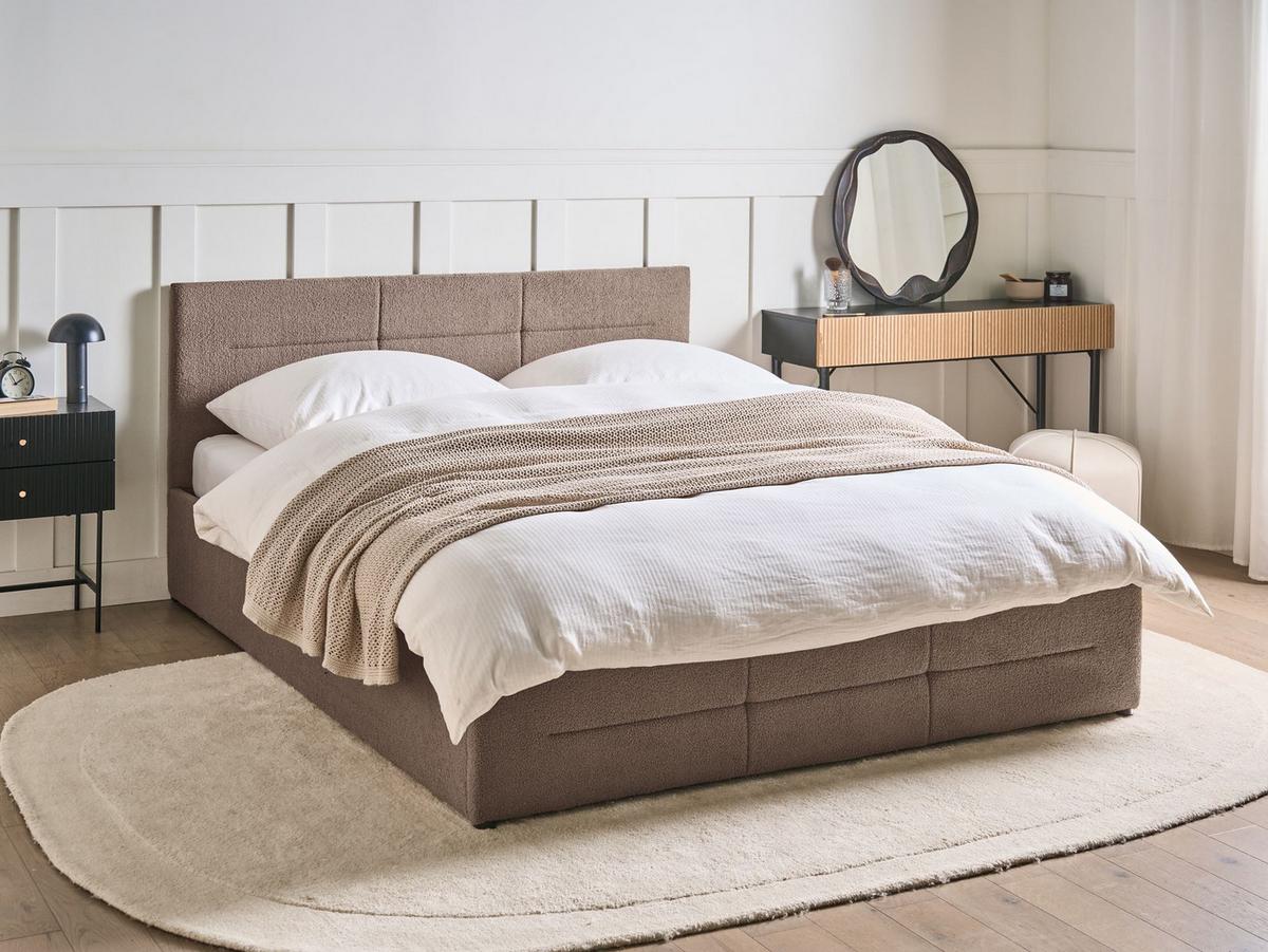 BETT mit Stauraum 160/200 cm Bouclé Taupe Massognes - Taupe, Textil (160/200cm) - Beliani