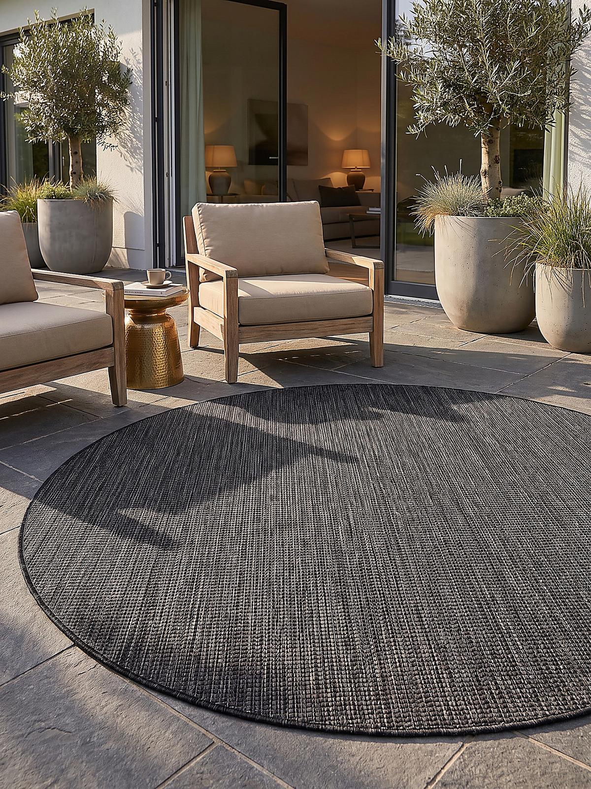 TEPPICH Flachgewebe, Outdoor, Fußbodenheizung-geeignet, VIGOLENO in Anthrazit, Ø 120 cm - Anthrazit, Textil (120/120cm) - KADIMA DESIGN