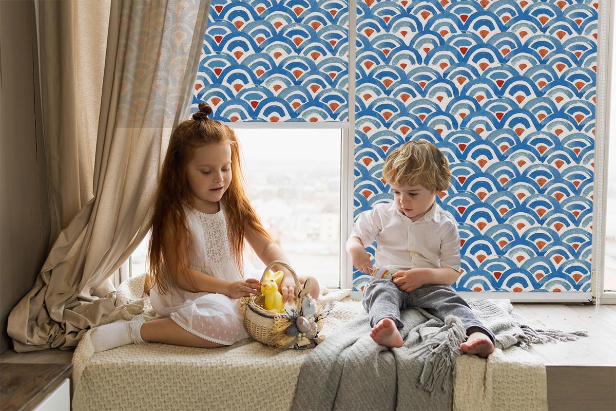 INNENROLLO - Fensterrollo - Rollo - 80x140 cm - Bunte Schuppen - Blau, Kunststoff (80/140/0.5cm) - TULUP