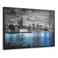 LEINWAND Bilder mit Rahmen - New York - Skyline - Stadt - Blau - 90x60 - Blaugrau, Textil (90/60cm) - MuchoWow