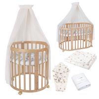 BABYBETT NATUR OVAL 7in1 mit Matratze und Himmelset - Champagner/Naturfarben, Holz/Textil (73/125cm) - waldin