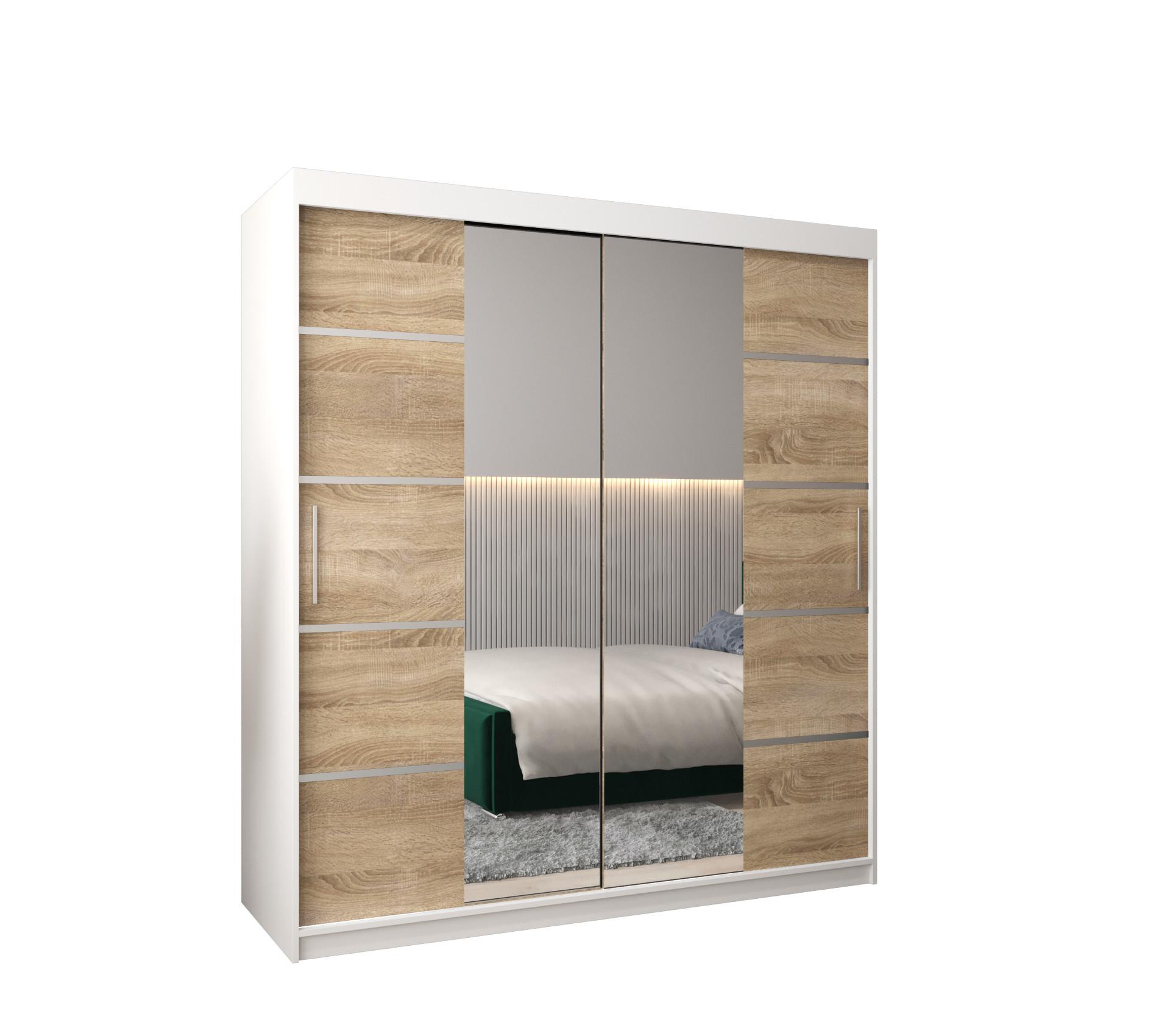 SCHWEBETÜRENSCHRANK 200/180/62 2-türig - Silberfarben/Weiß, Holz/Kunststoff (180/200/62cm) - MÖBEL KRYSPOL