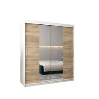 SCHWEBETÜRENSCHRANK 200/180/62 2-türig - Silberfarben/Weiß, Holz/Kunststoff (180/200/62cm) - MÖBEL KRYSPOL