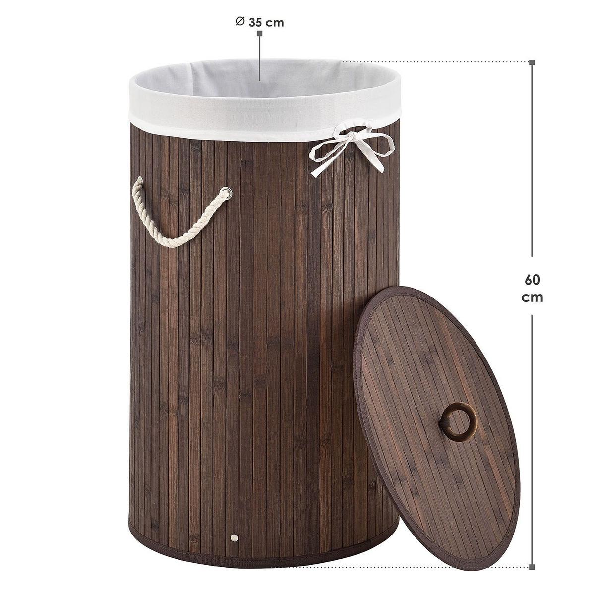 WÄSCHEKORB Curly-Round 55 L natur - Braun, Holz (35/60/35cm) - Juskys