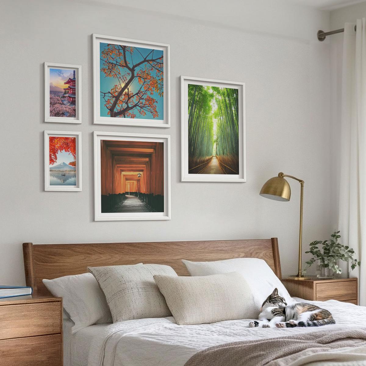 BILDER SET 5er Set - 50x50 cm & 20x30 cm & 40x60 cm Weißer Rahmen - Meerblick, farbenfrohe Häuser - Weiß, Kunststoff (40/60cm) - TULUP