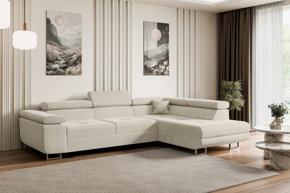 ECKSOFA mit Schlaffunktion und Bettkasten GUSA-L 272x202x107 cm Beige Velours - Beige/Silberfarben, Holzwerkstoff/Textil (272/202cm) - ALTDECOR